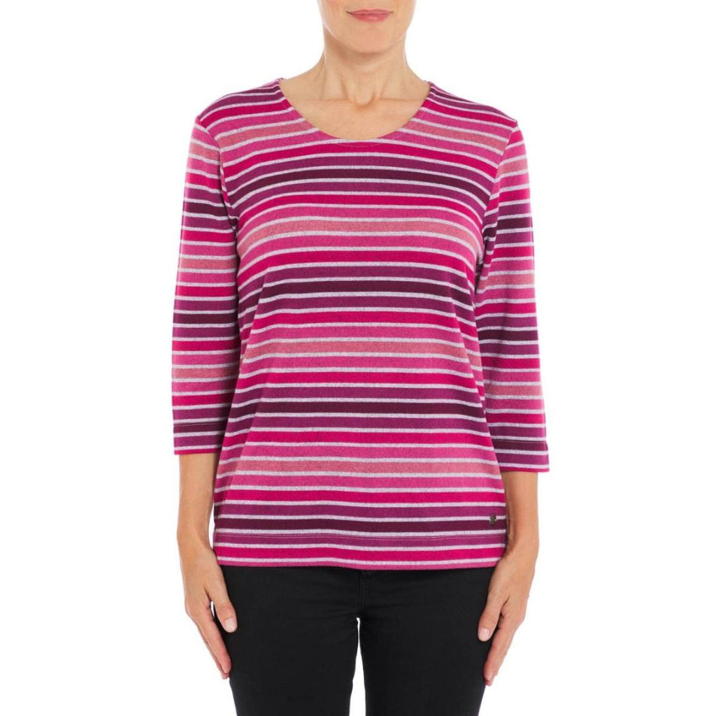 PENNY PLAIN Berry And Grey Striped Top - Beales department store