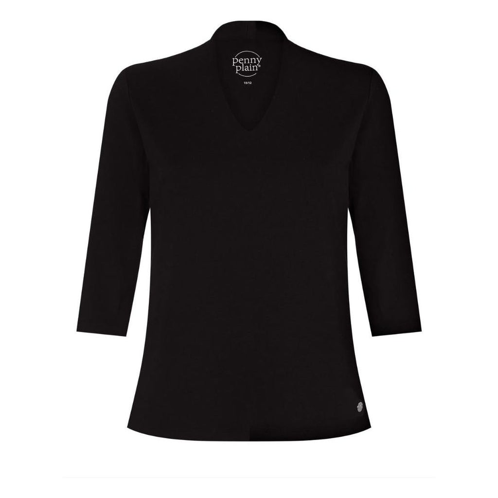 PENNY PLAIN High Back Black V - Neck Top - Beales department store