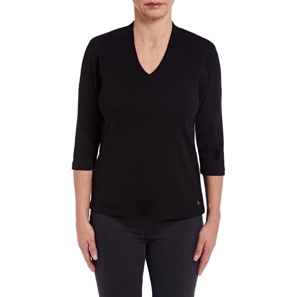 PENNY PLAIN High Back Black V - Neck Top - Beales department store