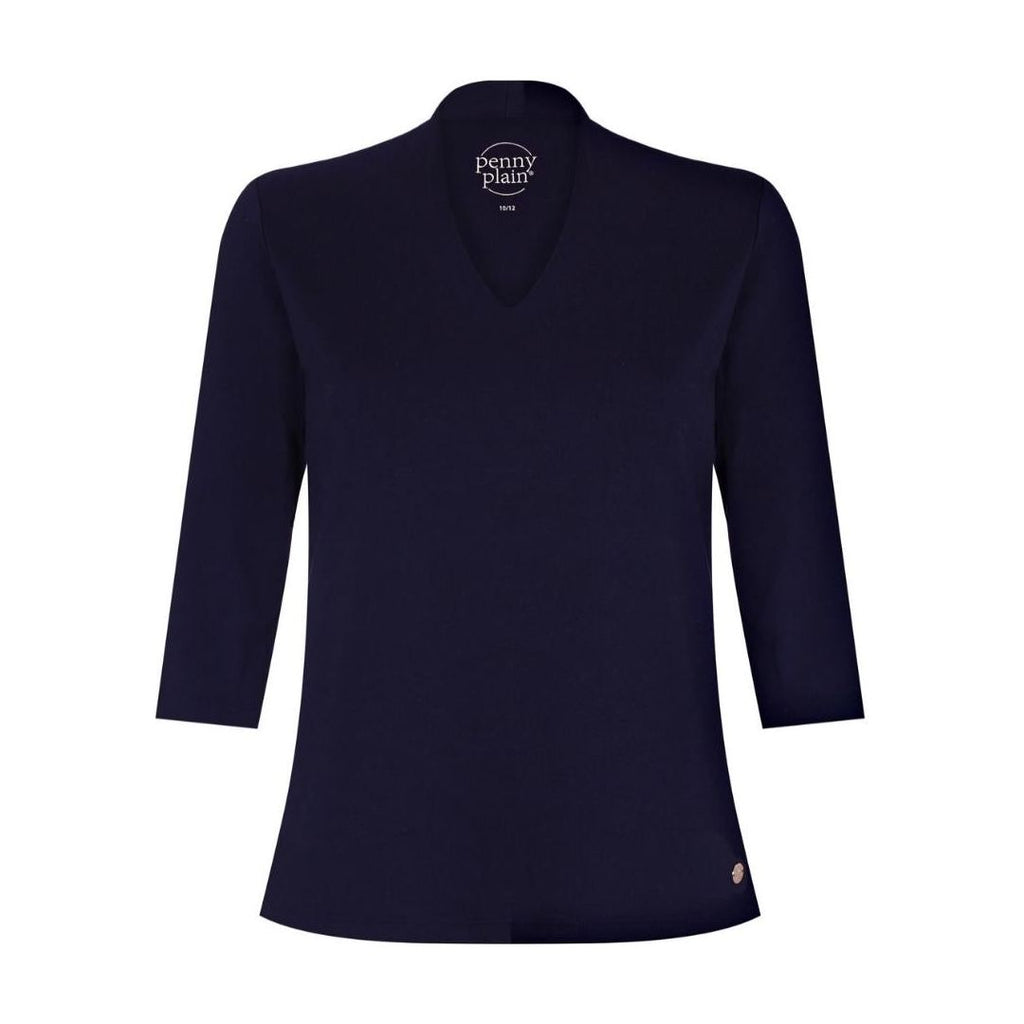 PENNY PLAIN High Back Navy V - Neck Top - Beales department store