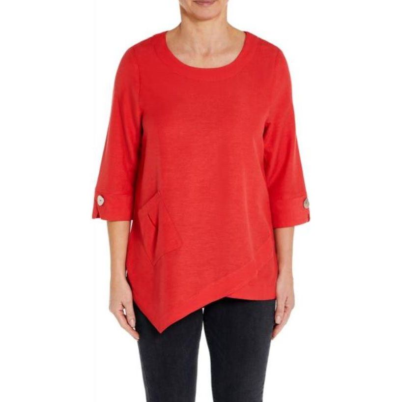 PENNY PLAIN Pocket Asymmetric Hem Top - Hibiscus - Beales department store