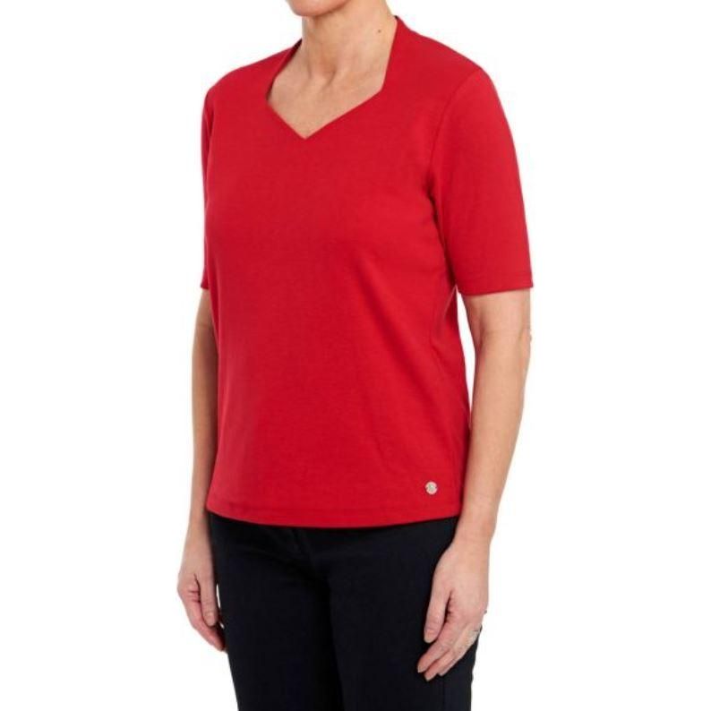 PENNY PLAIN Red High Back Sweet Heart Neck Top - Beales department store