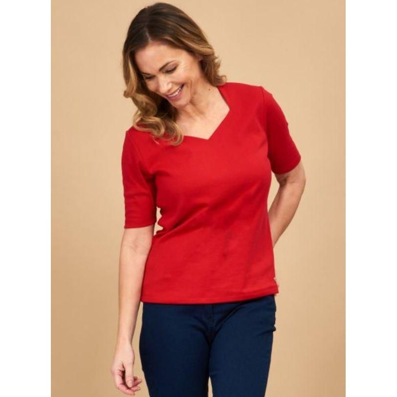 PENNY PLAIN Red High Back Sweet Heart Neck Top - Beales department store