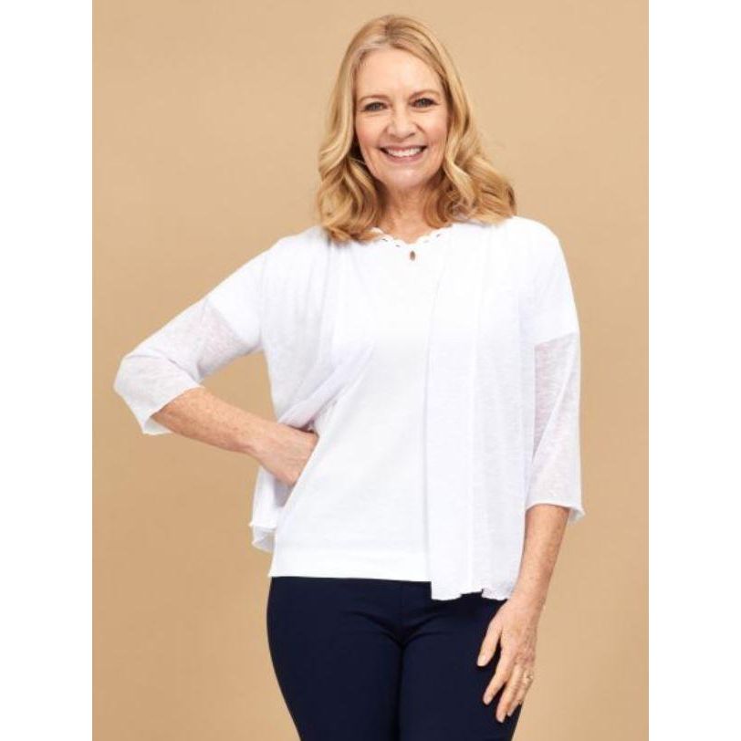 PENNY PLAIN White 3/4 Sleeve Shrug - Beales department store