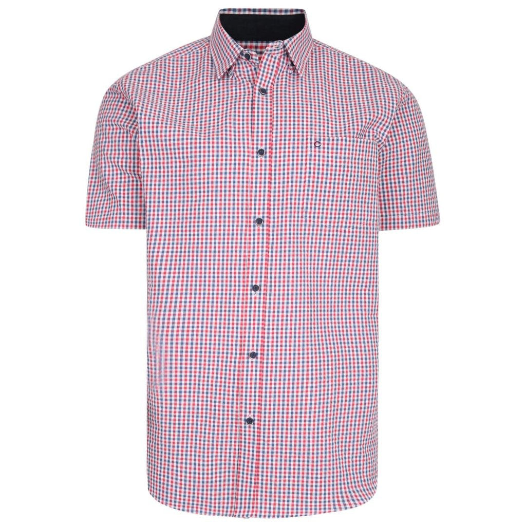 Peter Gribby Cotton Seersucker Shirt Sleeve Shirt - Blue/Red Check - Beales department store