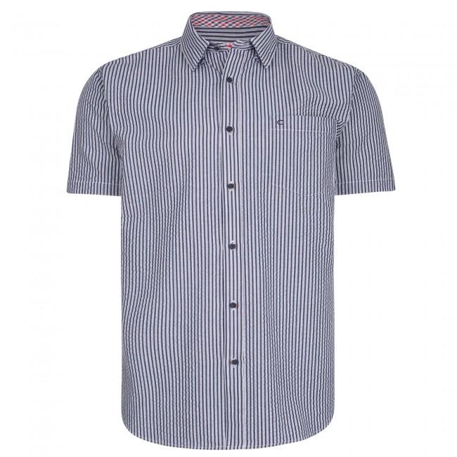 Peter Gribby Cotton Seersucker Shirt Sleeve Shirt - Navy Stripe - Beales department store