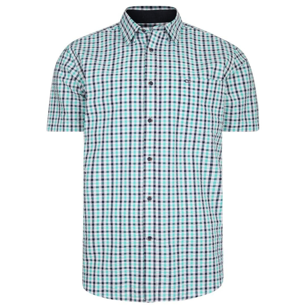 Peter Gribby Cotton Seersucker Shirt Sleeve Shirt - Navy/Mint Check - Beales department store