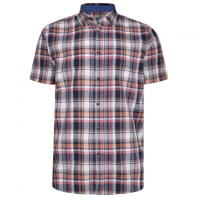 Peter Gribby Cotton/Linen Check Shirt - Coral - Beales department store