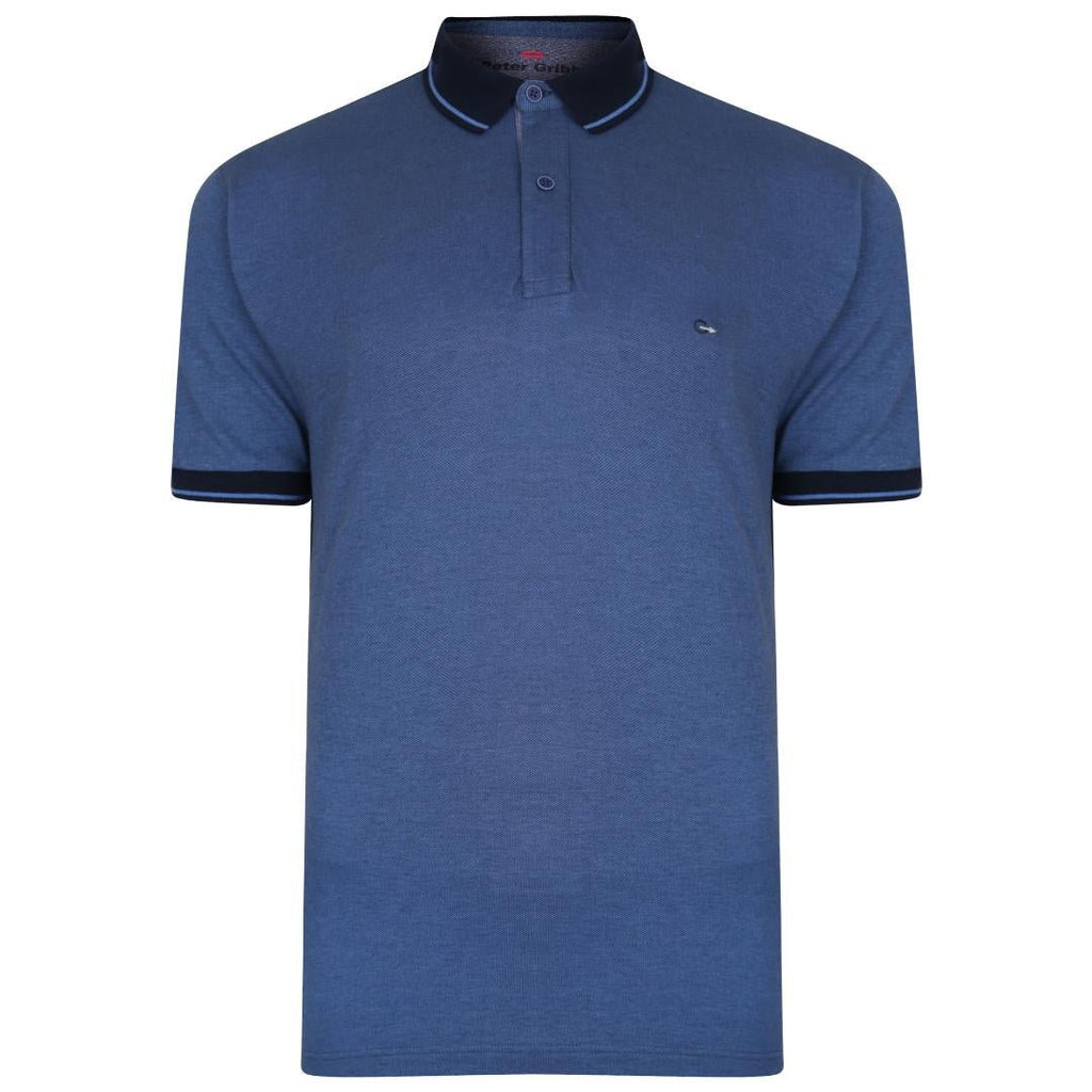 Peter Gribby Short Sleeve Two Tone Pique Polo Shirt - Denim - Beales department store