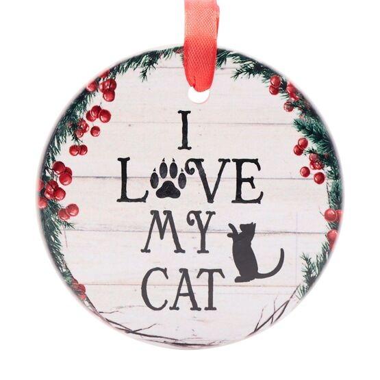 Pets Ceramic Christmas Hanging Decoration "I love my Cat" - Beales department store