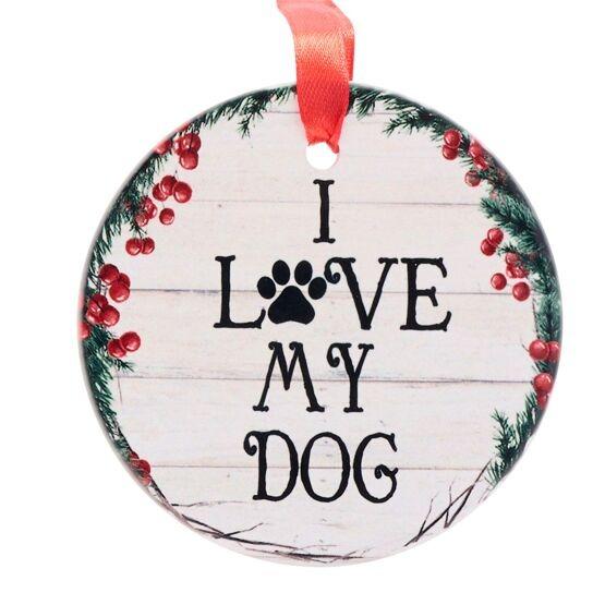 Pets Ceramic Christmas Hanging Decoration "I love my Dog" - Beales department store