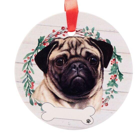 Pets Ceramic Christmas Hanging Decoration Pug - Beales department store