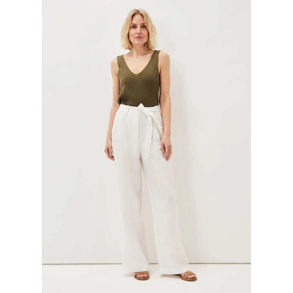 Phase Eight Aaliyah Linen Belted Wide Leg - White - Beales department store