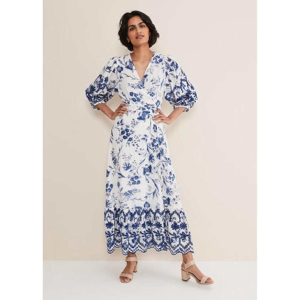 Phase Eight Abriella Floral Midi Dress - Blue/White - Beales department store