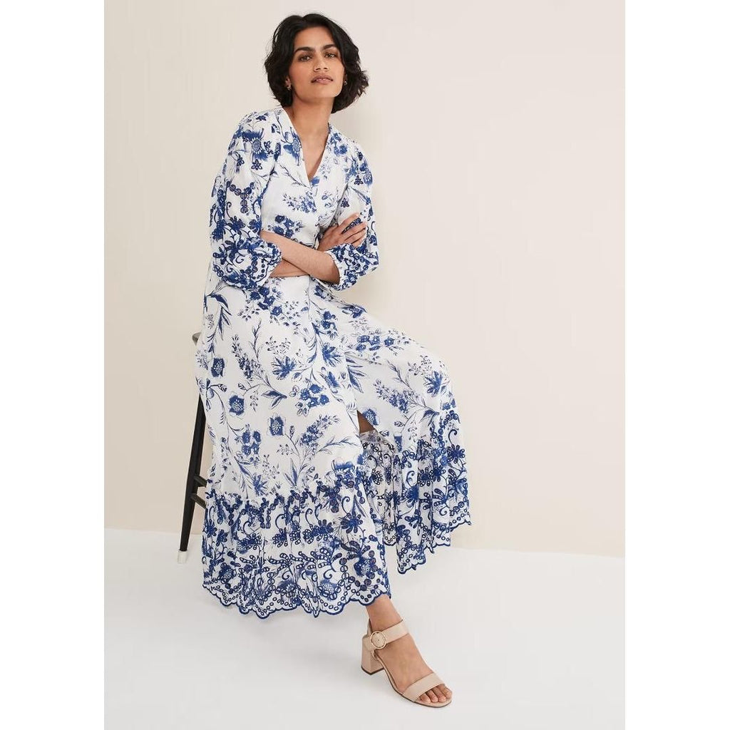 Phase Eight Abriella Floral Midi Dress - Blue/White - Beales department store