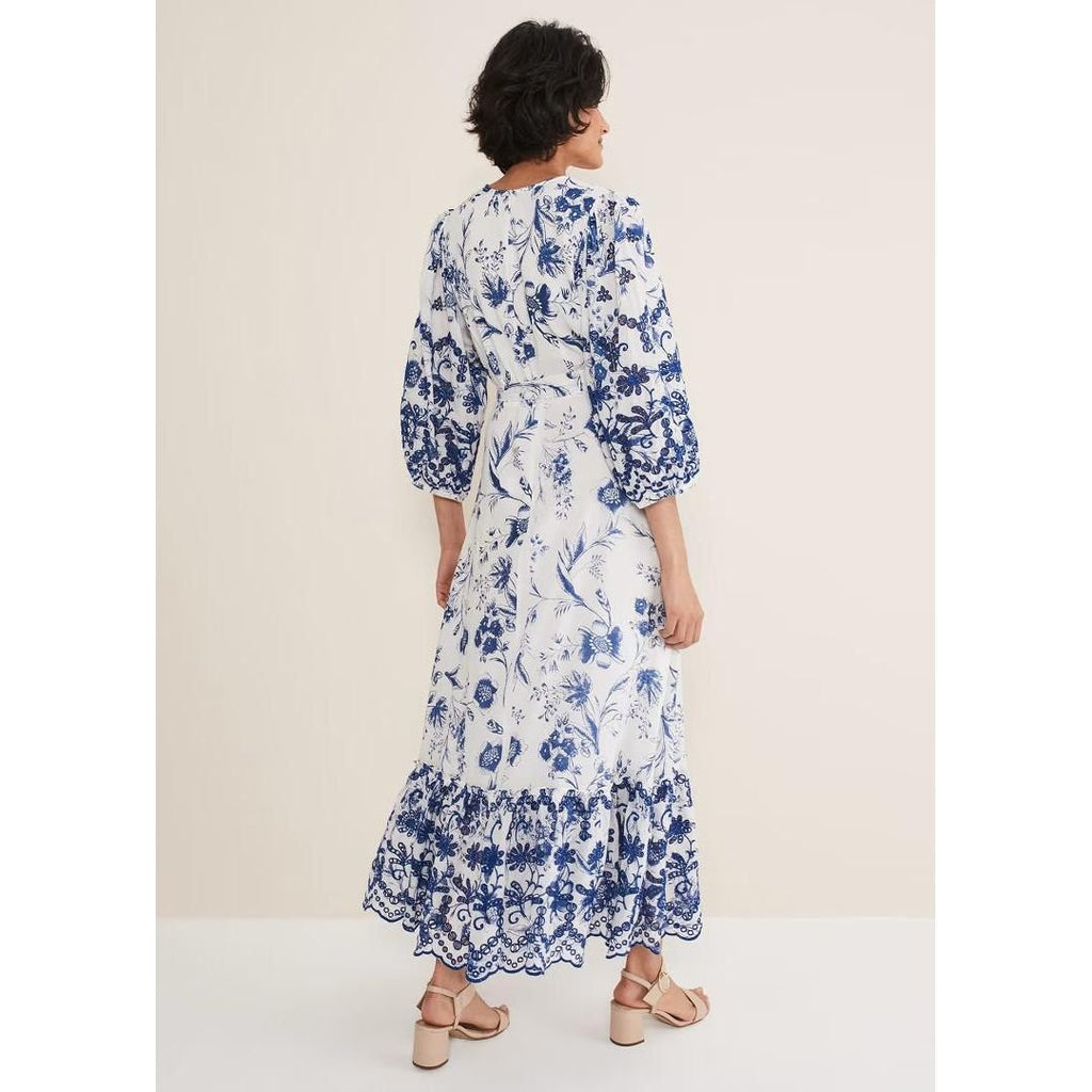 Phase Eight Abriella Floral Midi Dress - Blue/White - Beales department store