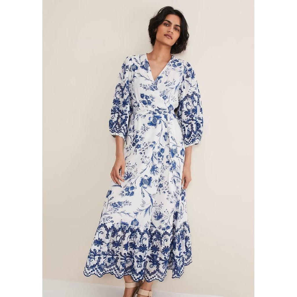 Phase Eight Abriella Floral Midi Dress - Blue/White - Beales department store