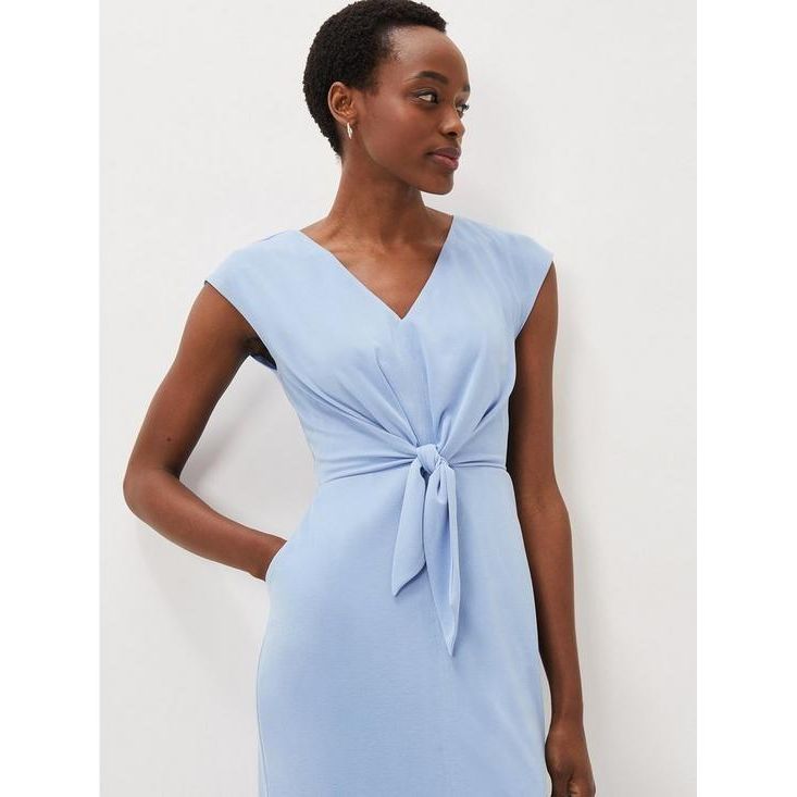 Phase Eight Adelaide Tie Front Dress - Pale Blue - Beales department store