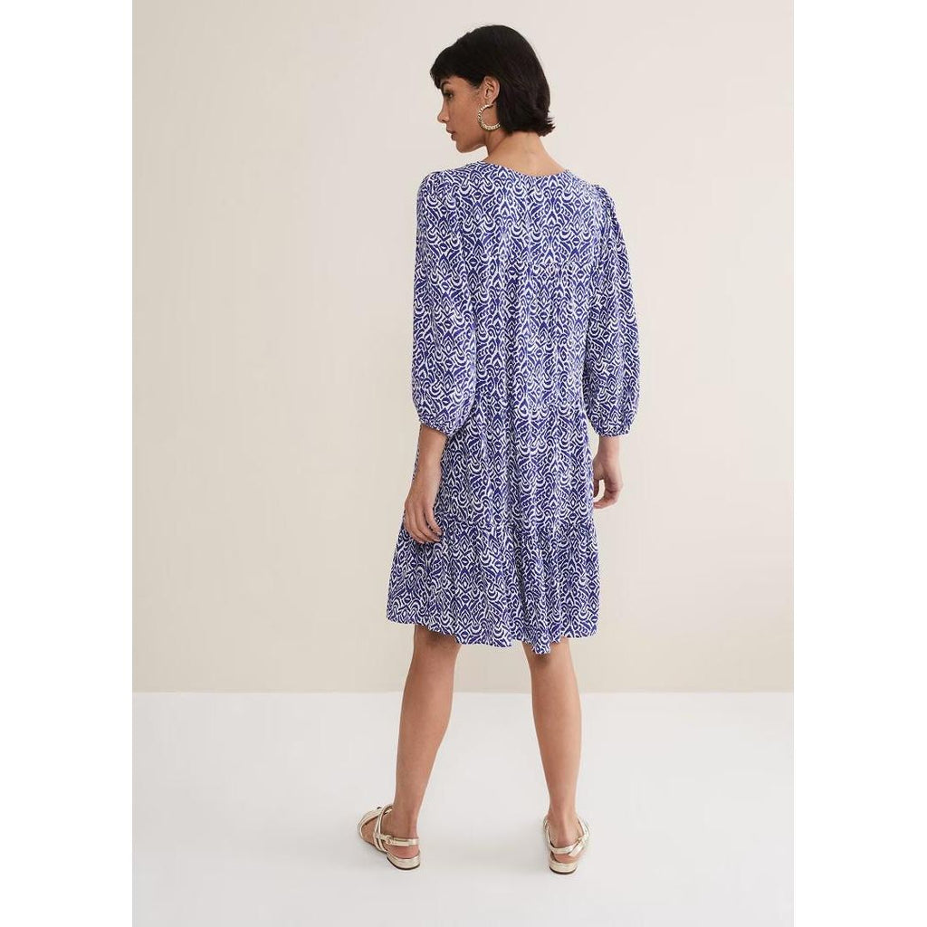 Phase Eight Alicia Ikat Swing Dress - Blue/Ivory - Beales department store