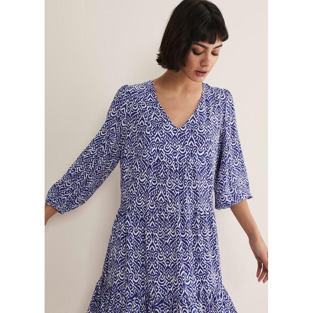 Phase Eight Alicia Ikat Swing Dress - Blue/Ivory - Beales department store