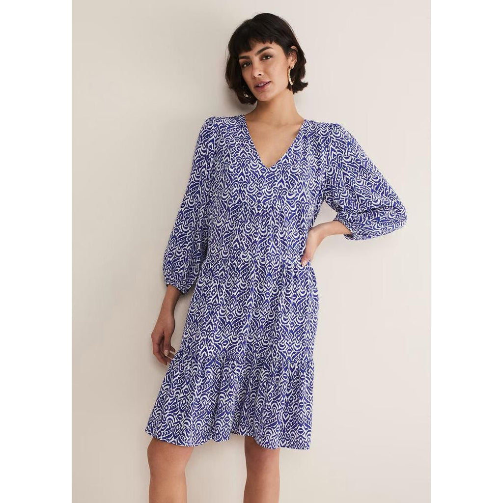 Phase Eight Alicia Ikat Swing Dress - Blue/Ivory - Beales department store