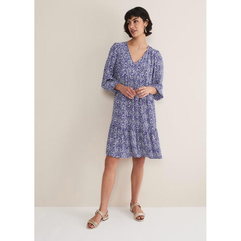 Phase Eight Alicia Ikat Swing Dress - Blue/Ivory - Beales department store