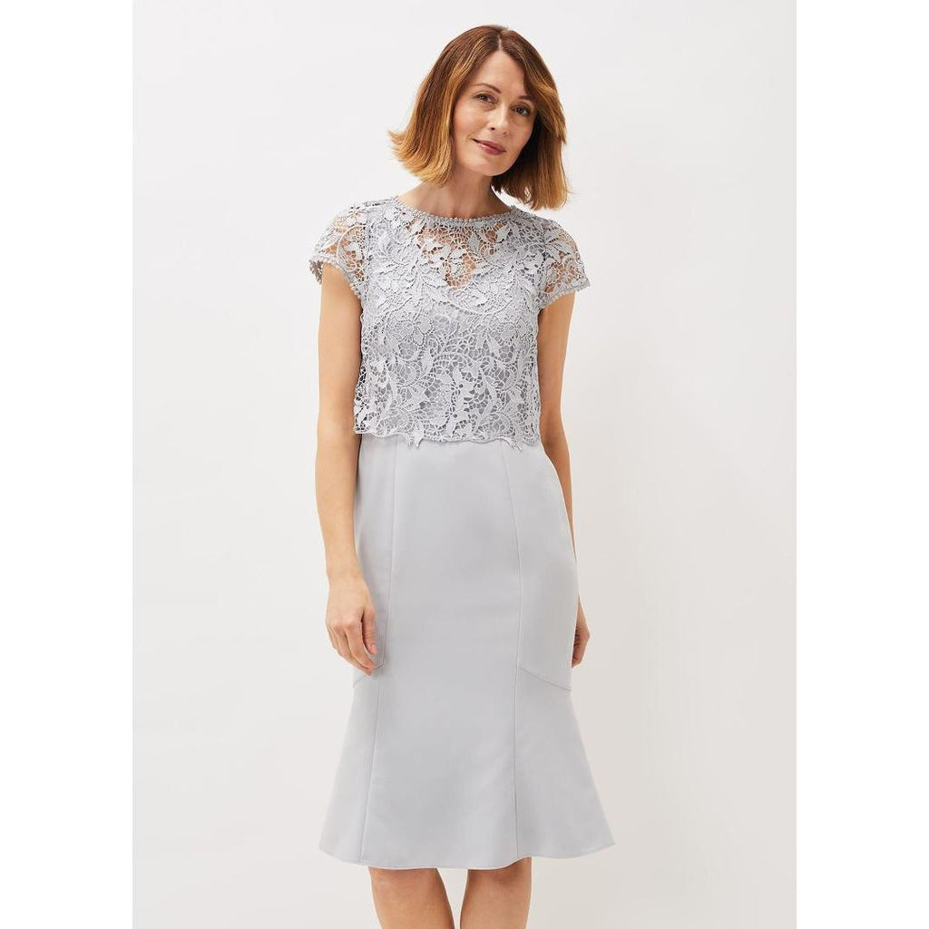 Phase Eight Alisha Double Layer Lace Peplum Dress - Mineral - Beales department store