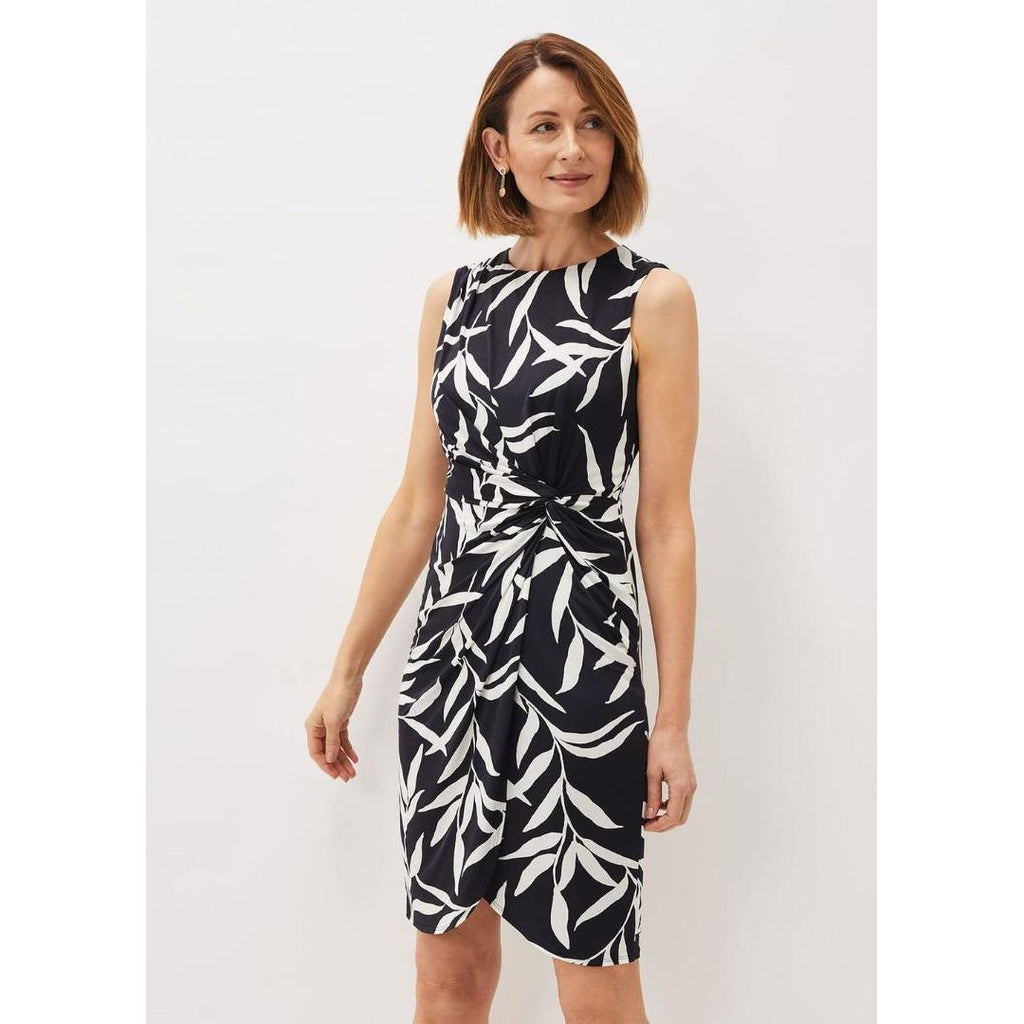 Phase Eight Amber Leaf Print Fitted Jersey Dress - Navy/Ivory - Beales department store