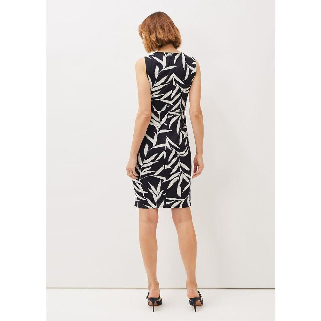 Phase Eight Amber Leaf Print Fitted Jersey Dress - Navy/Ivory - Beales department store