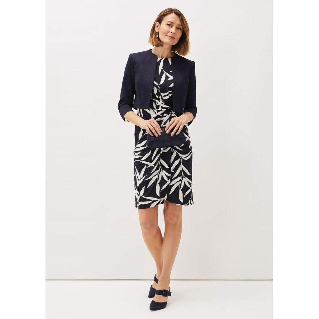 Phase Eight Amber Leaf Print Fitted Jersey Dress - Navy/Ivory - Beales department store