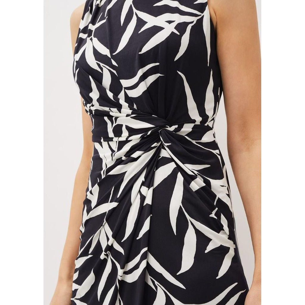 Phase Eight Amber Leaf Print Fitted Jersey Dress - Navy/Ivory - Beales department store