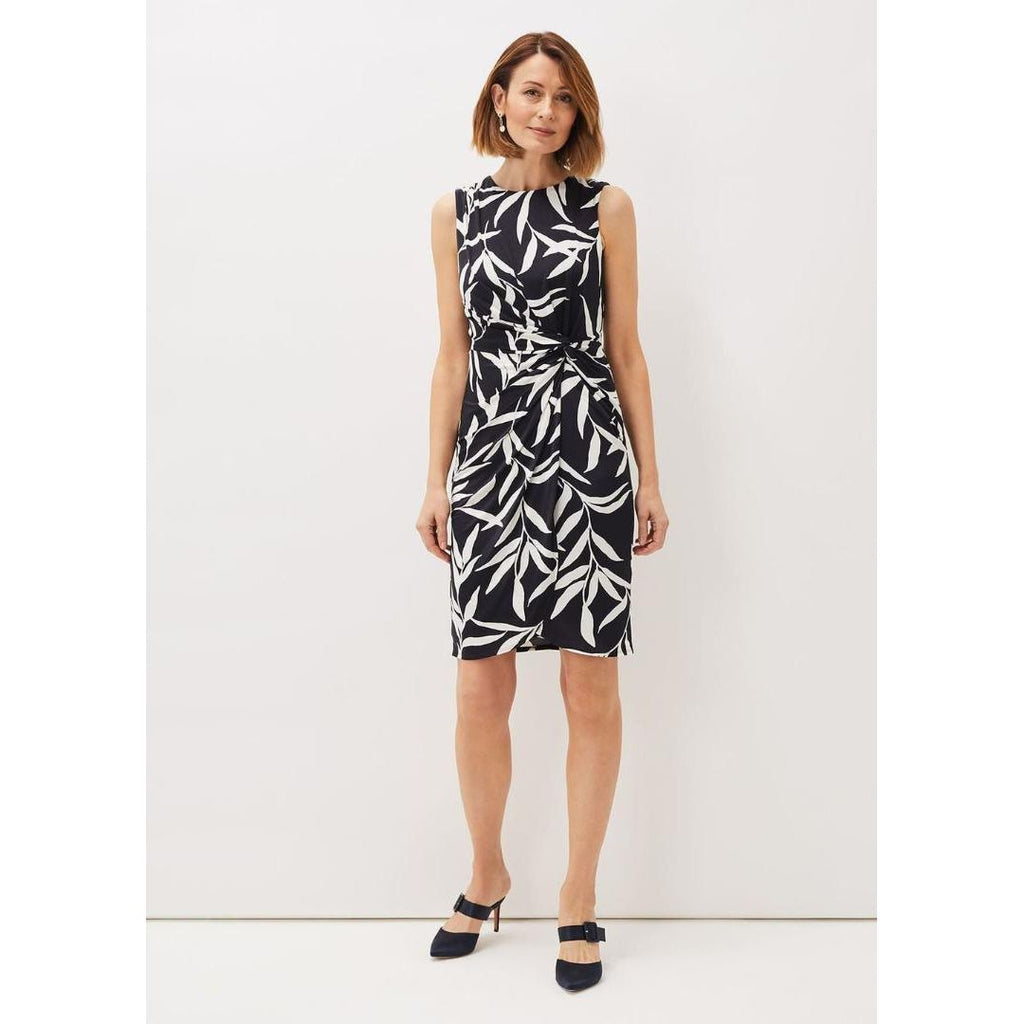 Phase Eight Amber Leaf Print Fitted Jersey Dress - Navy/Ivory - Beales department store