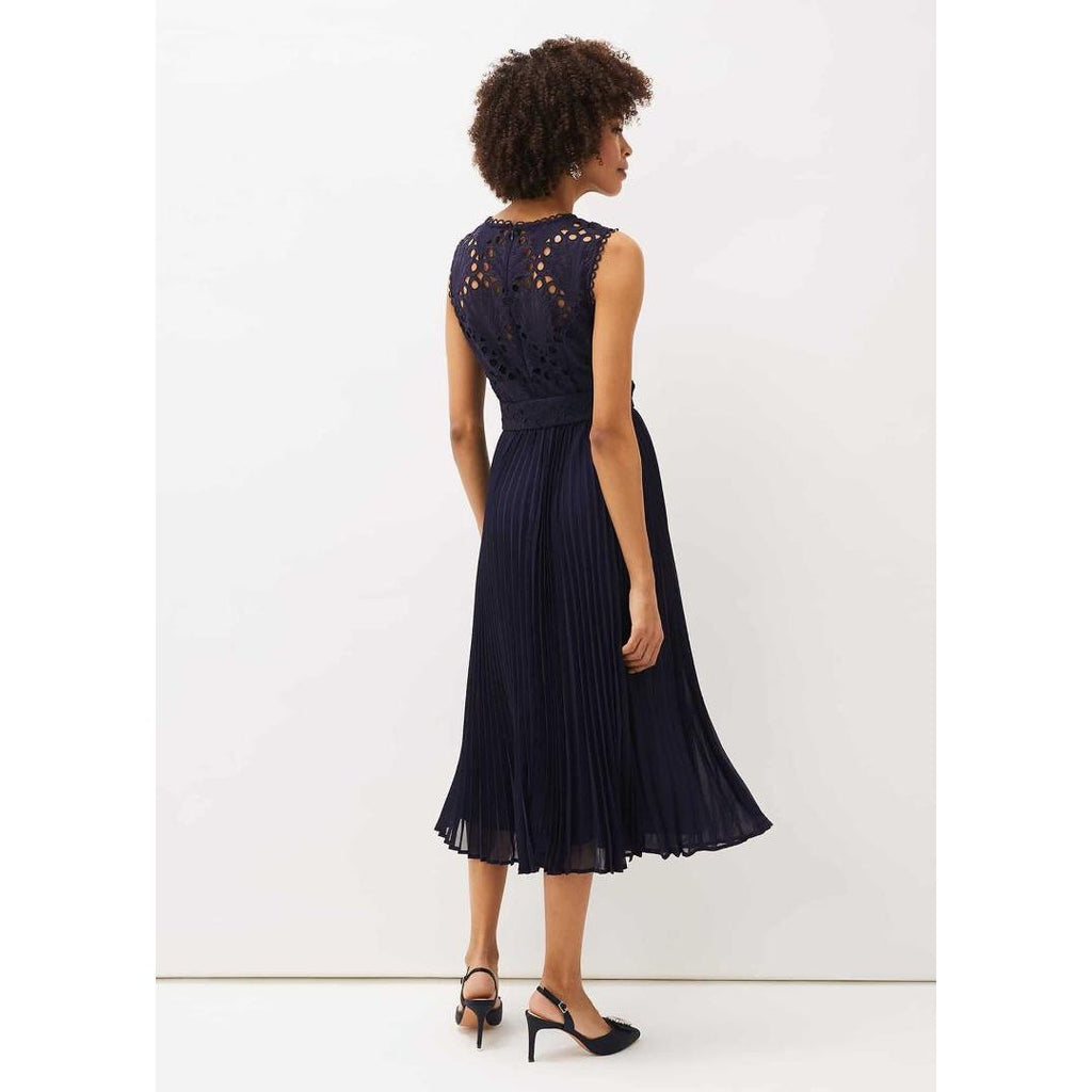 Phase Eight Amora Lace Bodice Pleated Dress - Navy - Beales department store