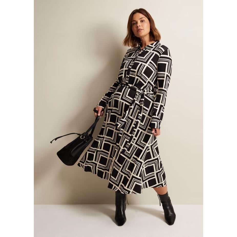 Phase Eight April Geo Midi Dress - Black/Multi - Beales department store