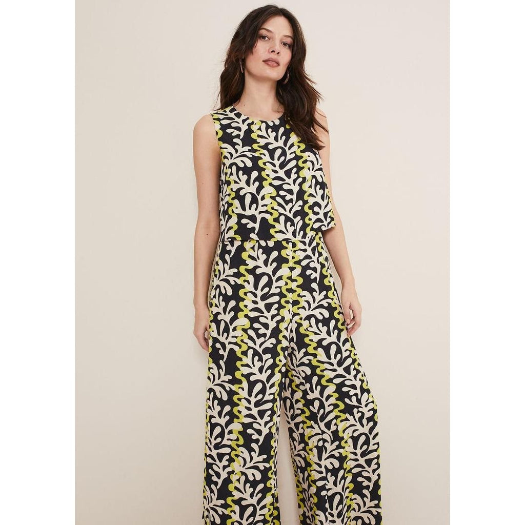 Phase Eight Aubrey Abstract Wide Leg Jumpsuit - Olive/Black - Beales department store