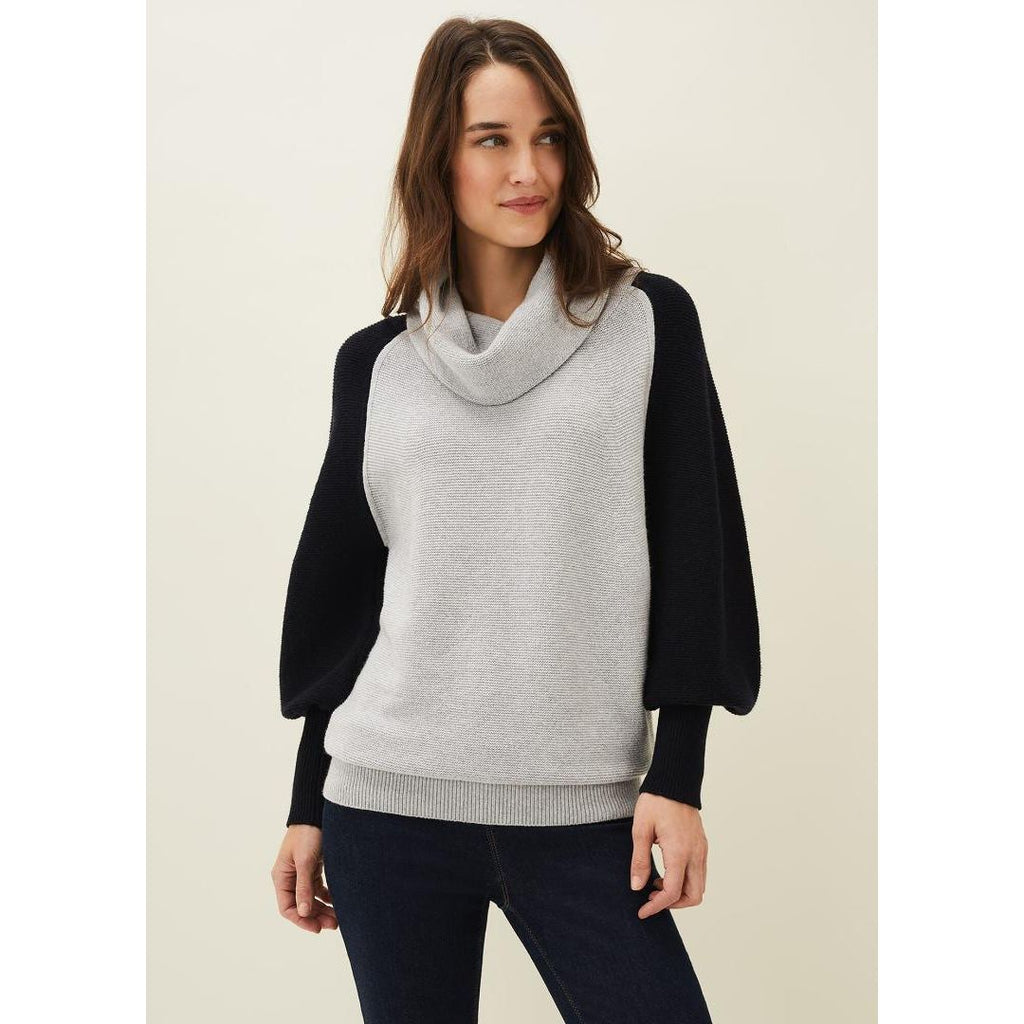 Phase Eight Audra Colourblock Knit - Navy/Grey Marl - Beales department store