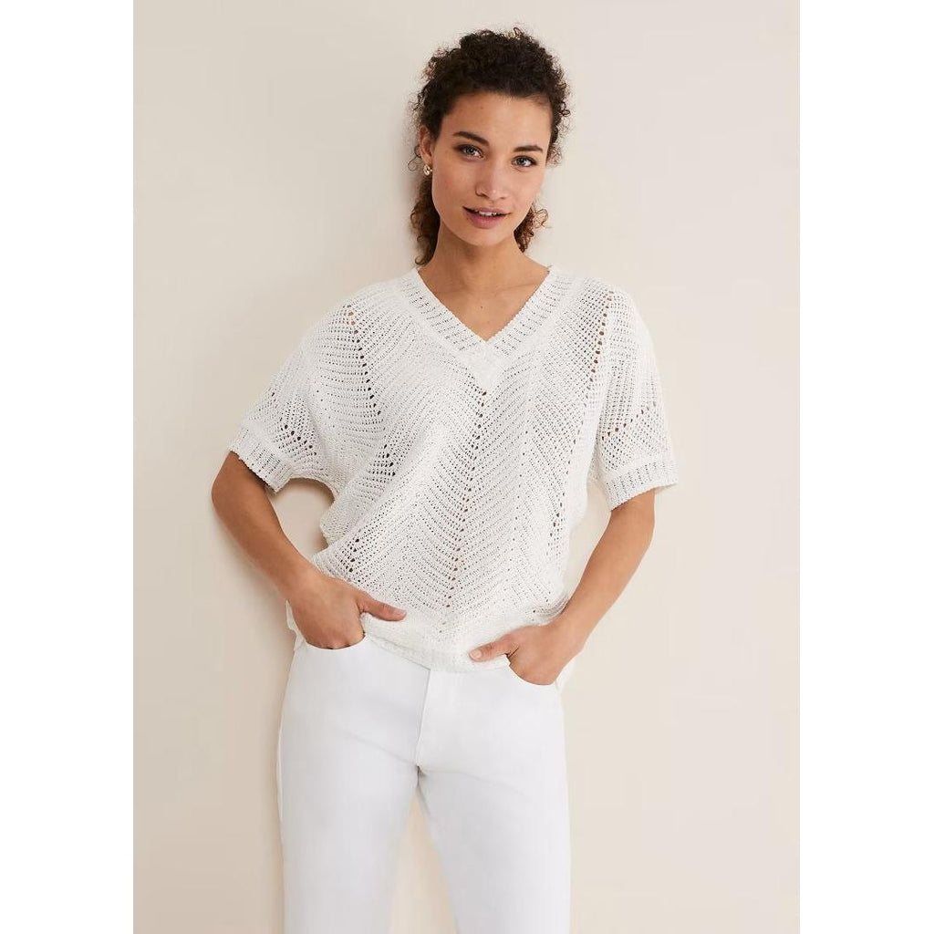 Phase Eight Avas Crochet Knit Top - Ivory - Beales department store