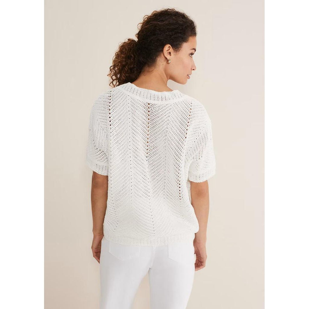 Phase Eight Avas Crochet Knit Top - Ivory - Beales department store