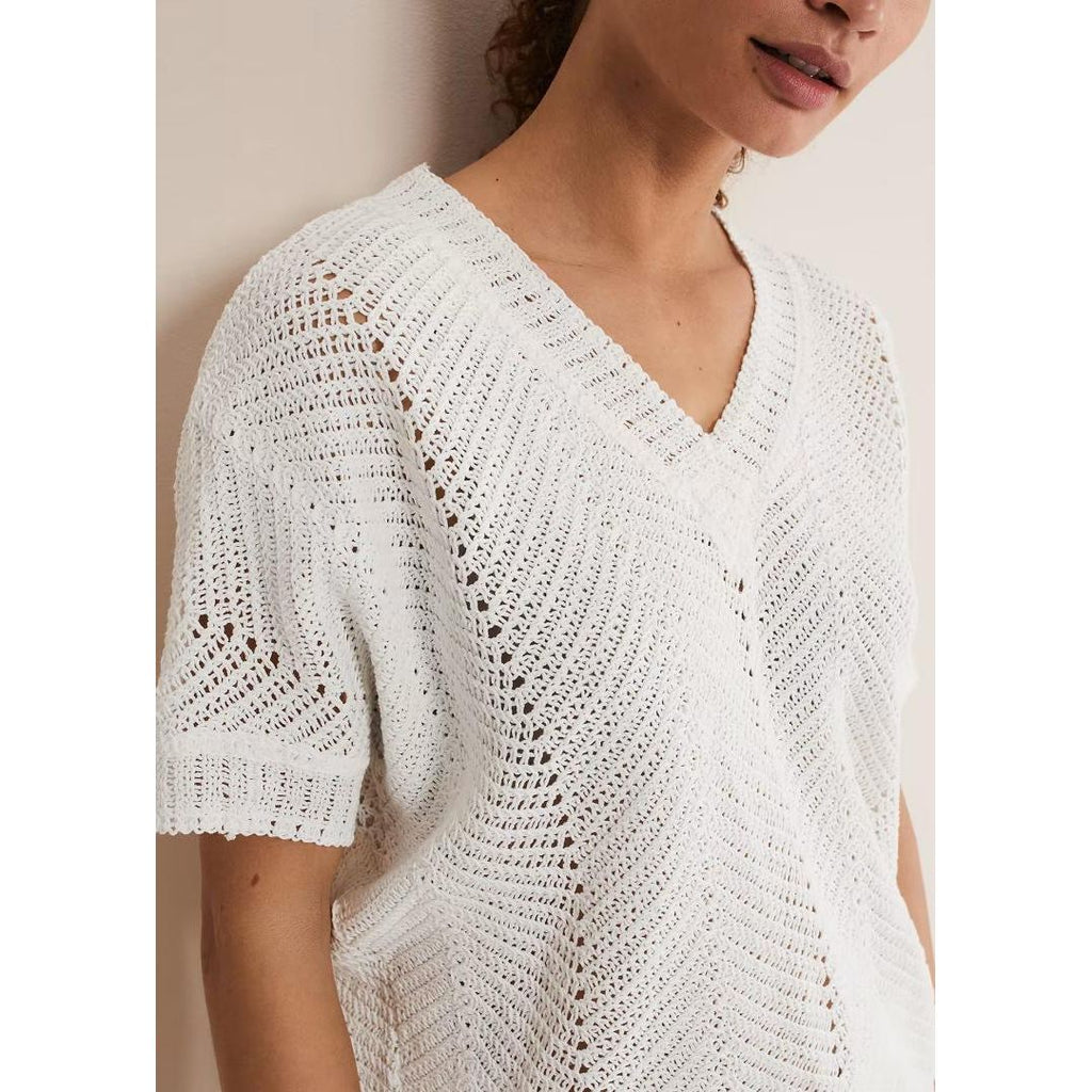 Phase Eight Avas Crochet Knit Top - Ivory - Beales department store