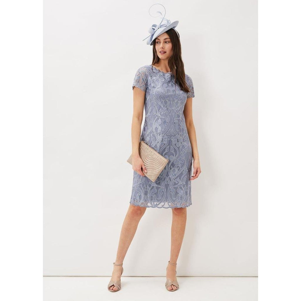 Phase Eight Bea Embroidered Dress - Arctic Blue - Beales department store