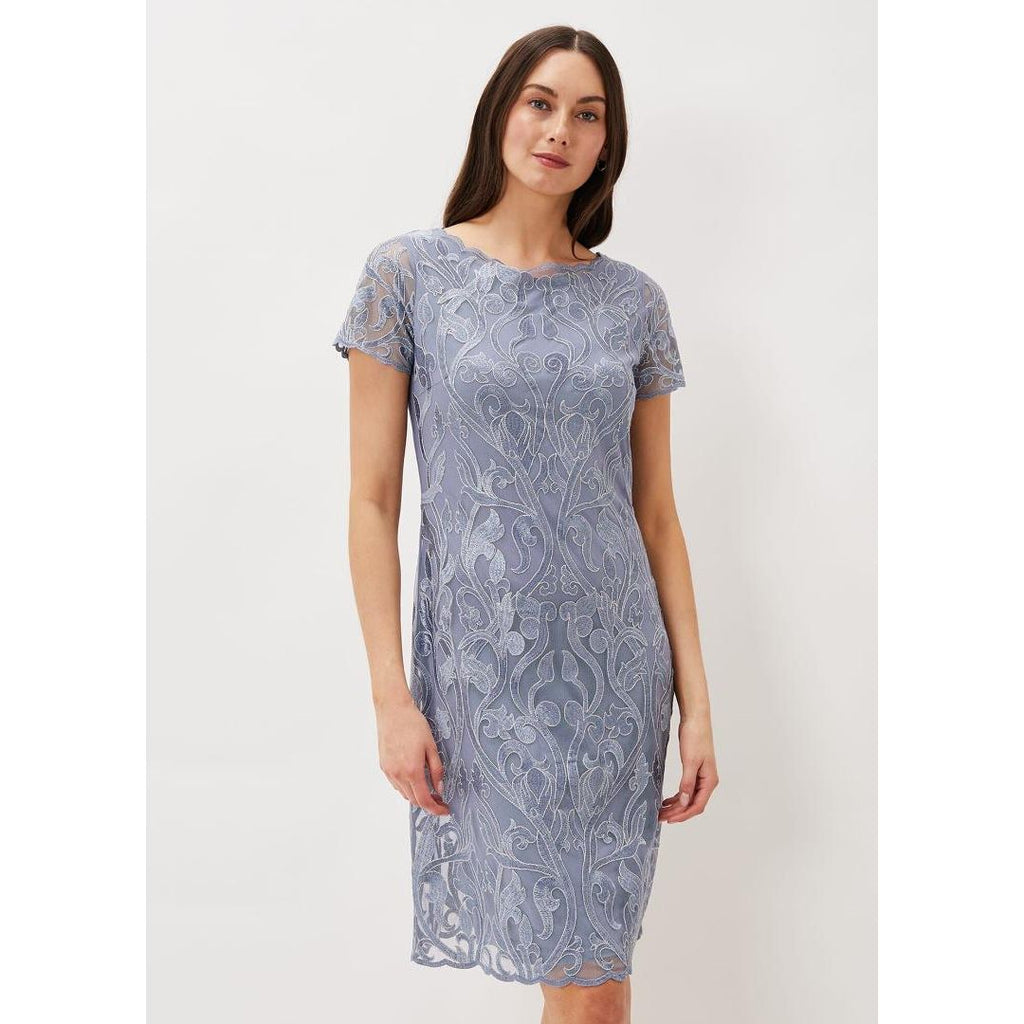 Phase Eight Bea Embroidered Dress - Arctic Blue - Beales department store