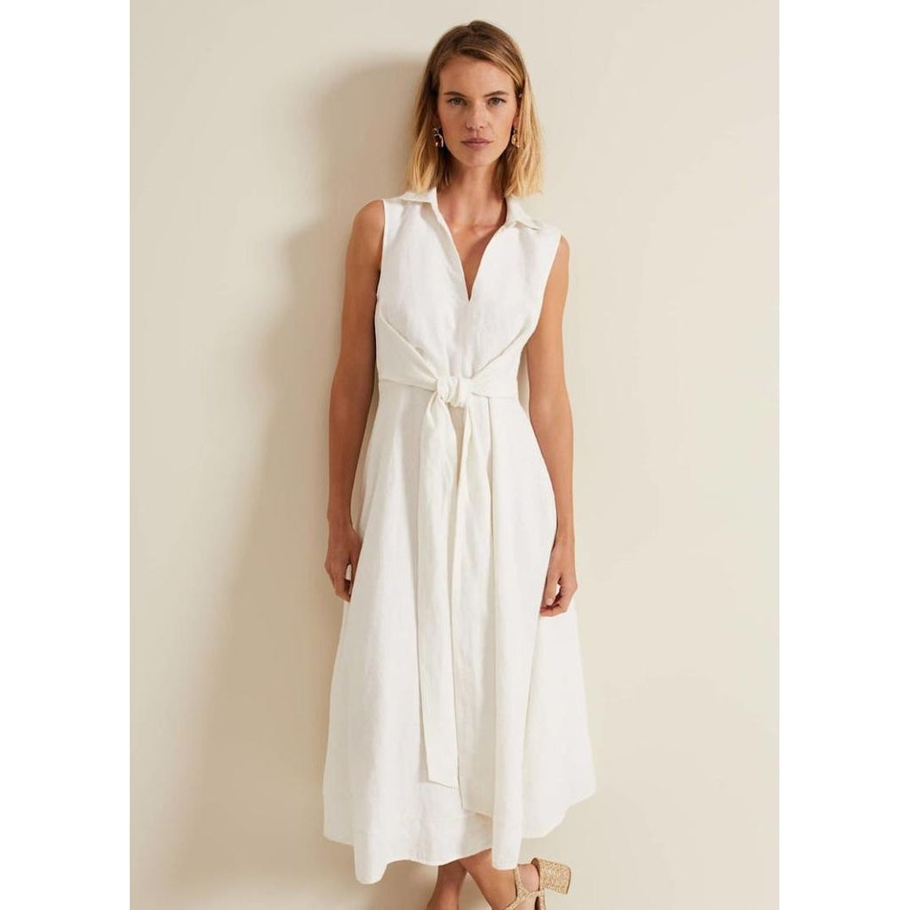 Phase Eight Becky Tie Front Midi Dress - White - Beales department store