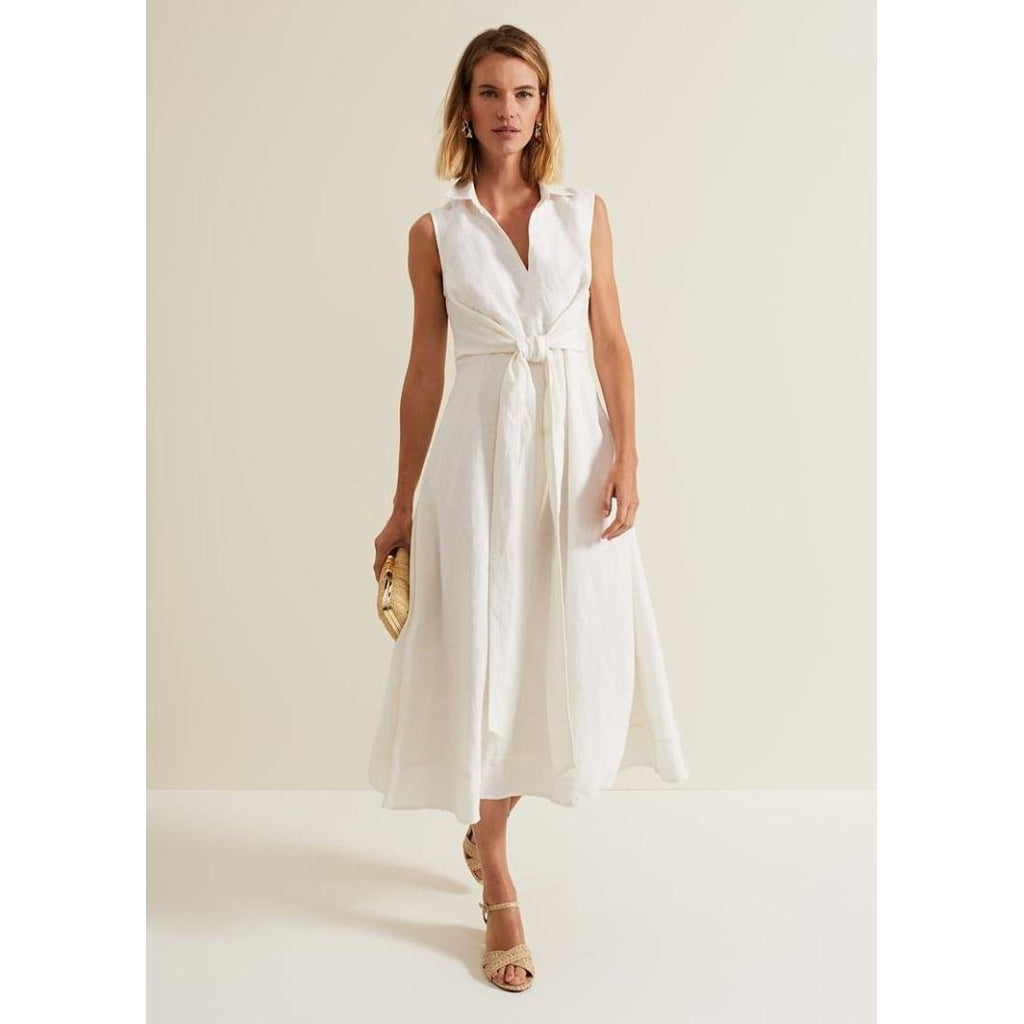 Phase Eight Becky Tie Front Midi Dress - White - Beales department store