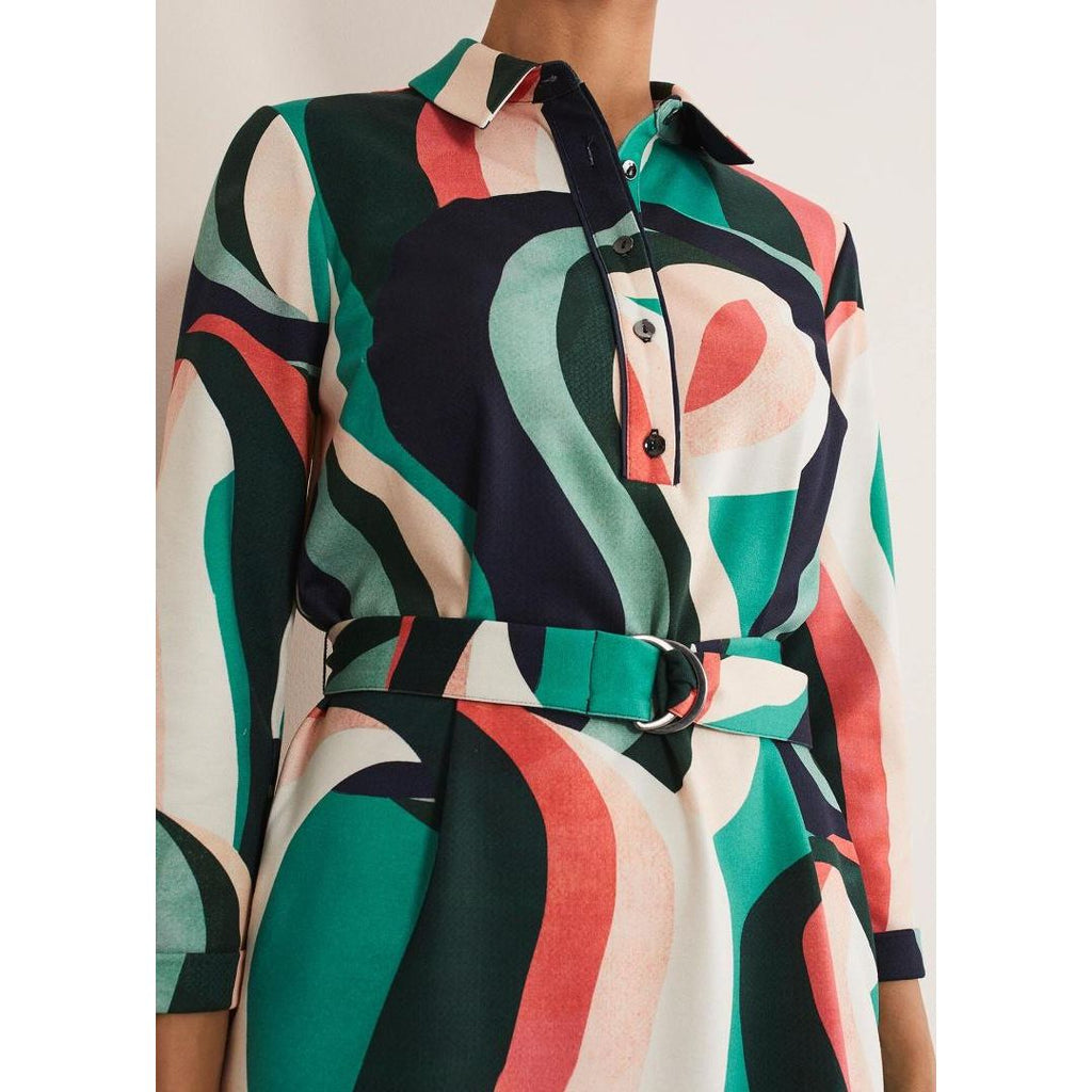 Phase Eight Beth Swirl Belted Shift Dress - Green/Multi - Beales department store