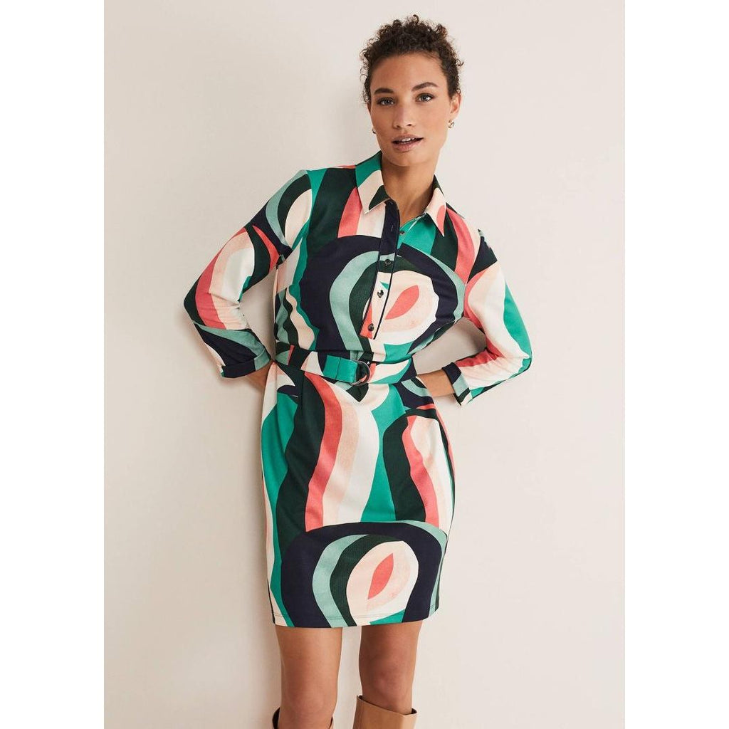 Phase Eight Beth Swirl Belted Shift Dress - Green/Multi - Beales department store