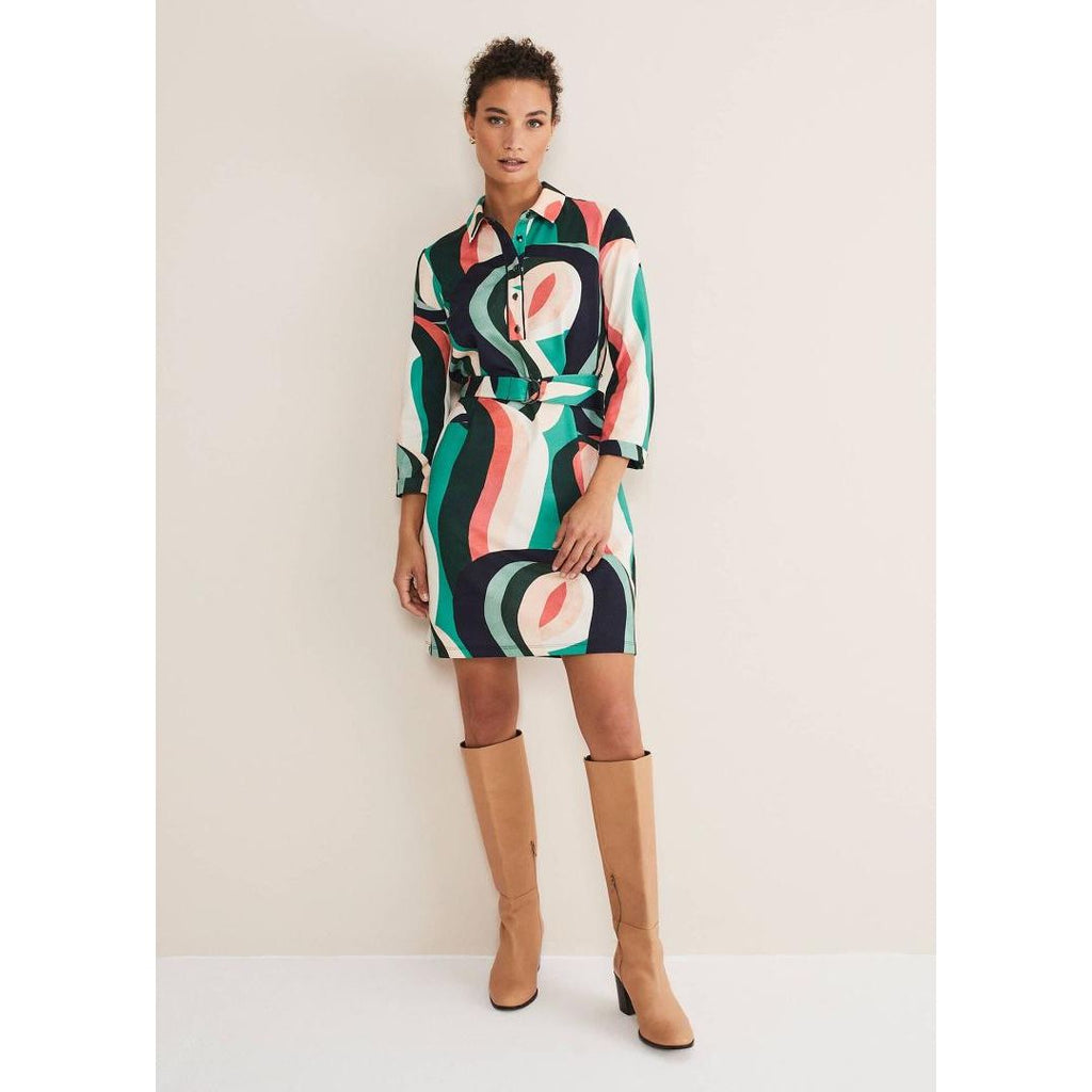 Phase Eight Beth Swirl Belted Shift Dress - Green/Multi - Beales department store