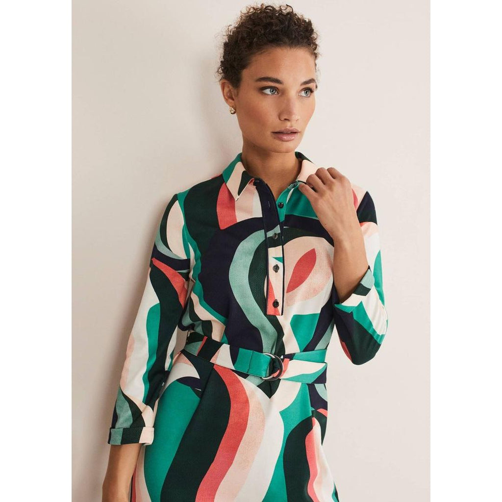 Phase Eight Beth Swirl Belted Shift Dress - Green/Multi - Beales department store