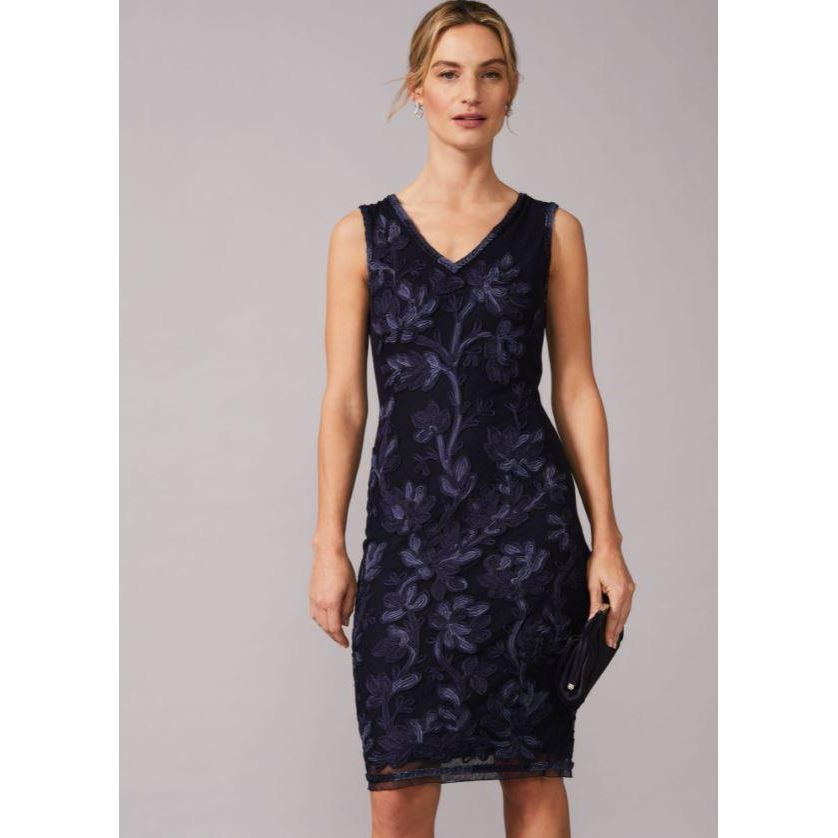 Phase Eight Blanca Tapework Lace Fitted Dress - Navy - Beales department store
