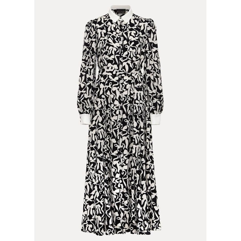 Phase Eight Bonnie Black Bow Shirt Midi Dress - Black/Ivory - Beales department store