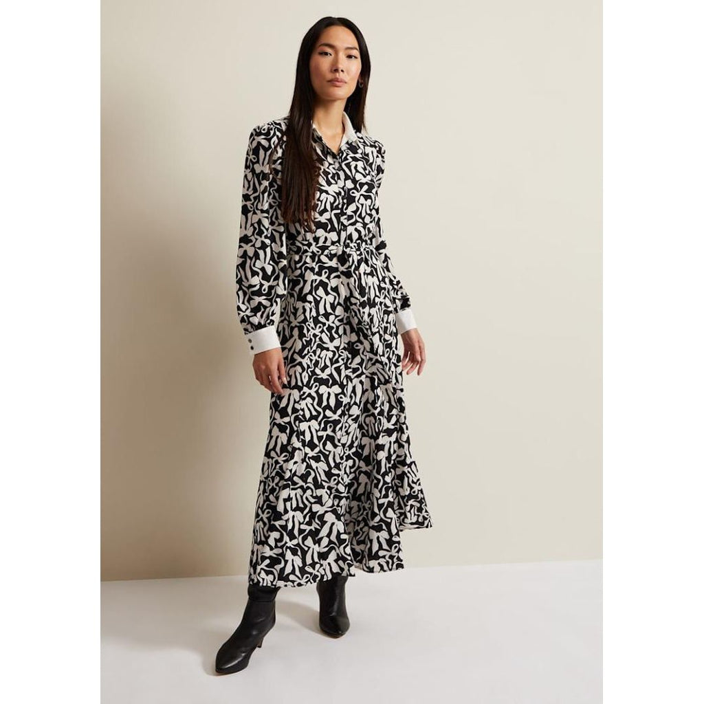 Phase Eight Bonnie Black Bow Shirt Midi Dress - Black/Ivory - Beales department store